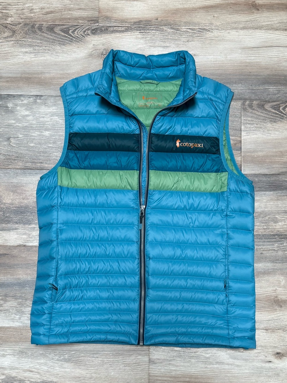 Cotopaxi Fuego Down Vest Men’s Medium Blue Colorblock Full Zip Puffer EUC